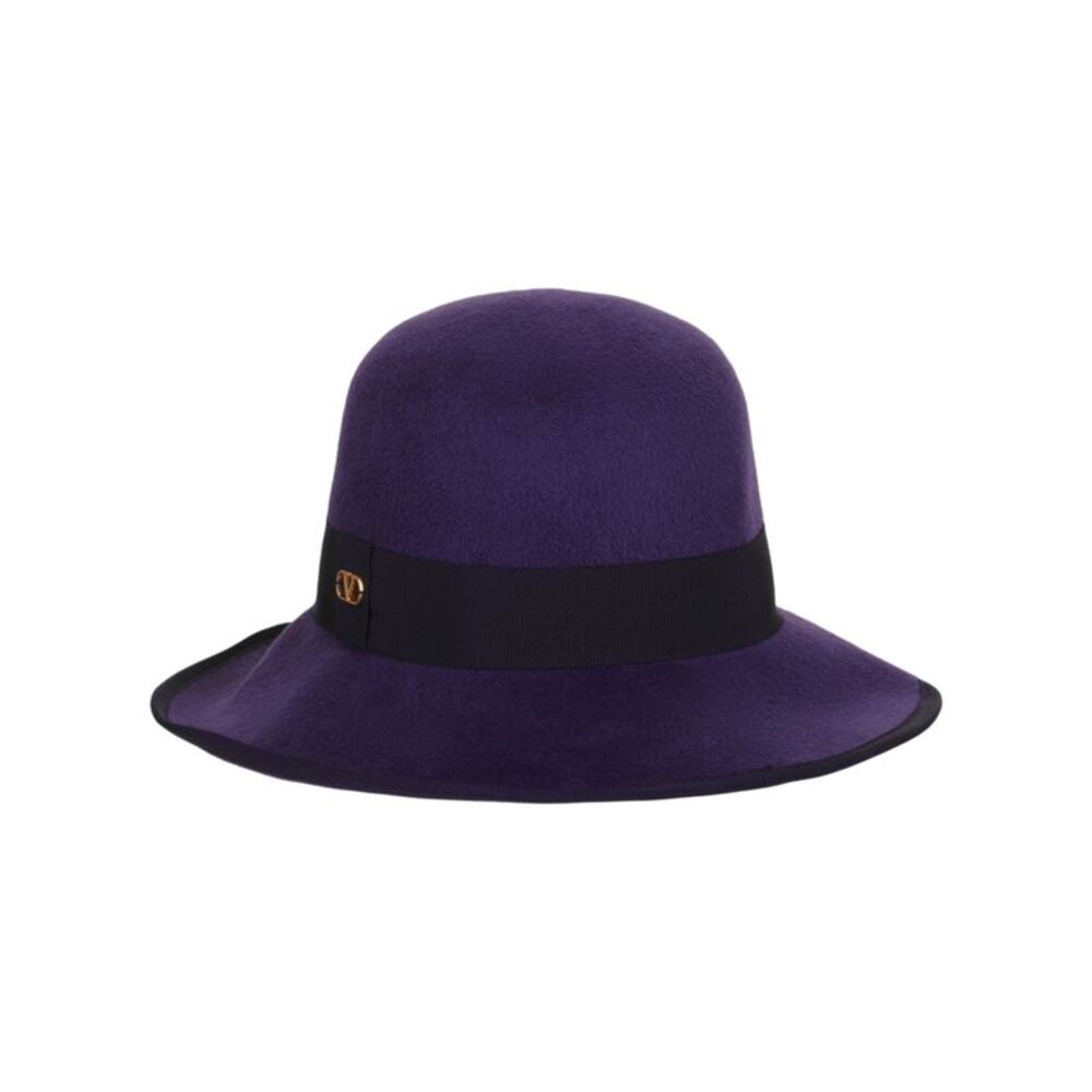 Valentino Vlogo Signature Curved Wide Brim Hat Purple Womens